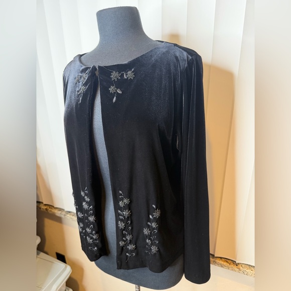Liz & Co Vintage Black Velour Evening One Button Topper Jacket Embellished SZ XL - Picture 4 of 13
